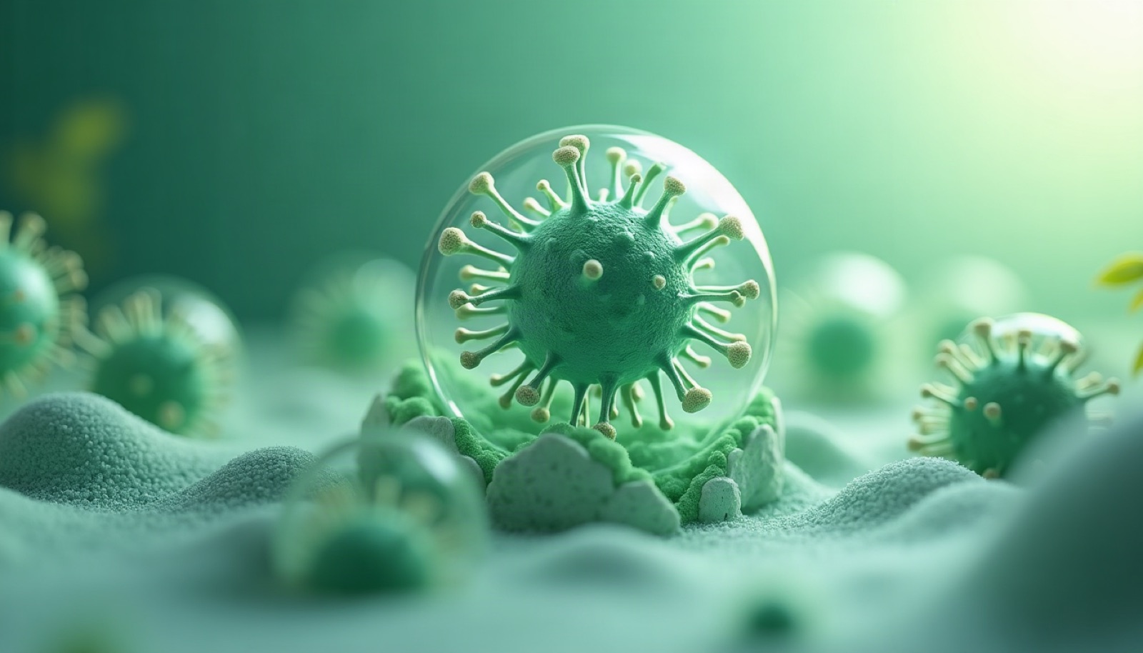 3D cutaway of the BIOCAPS™ protective matrix around a microorganism